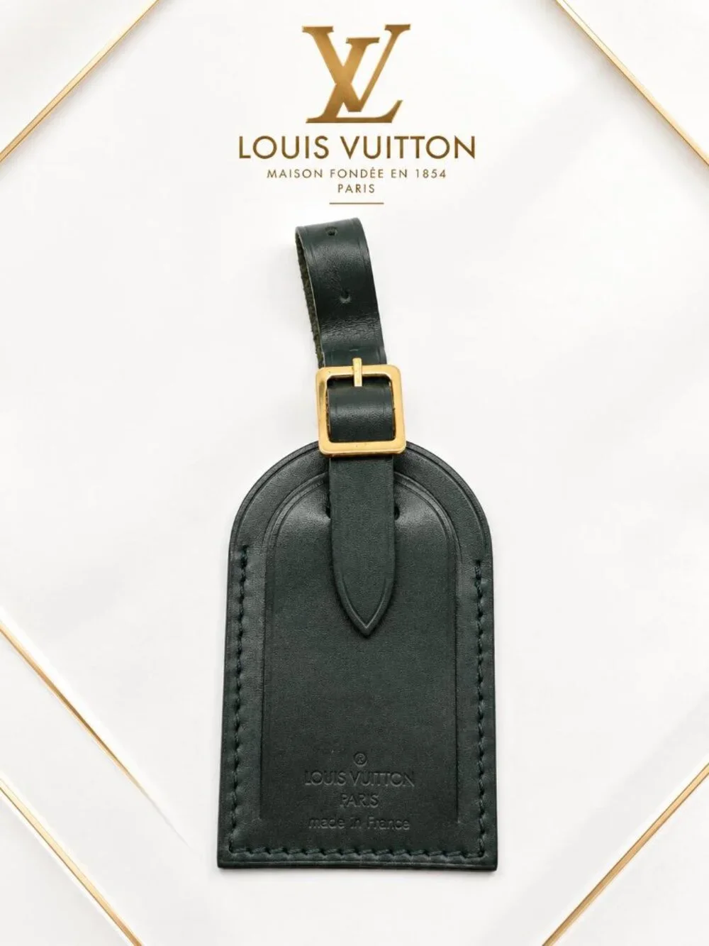 Authentic Louis Vuitton Black Leather Luggage Tag